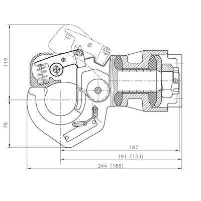 Haakkoppeling draaibaar, voor gat maat 83x56 mm